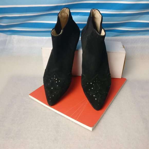 ivylee Copenhagen Suede Low heel Western studded ankle boot 39/8us BLACK - Picture 4 of 12